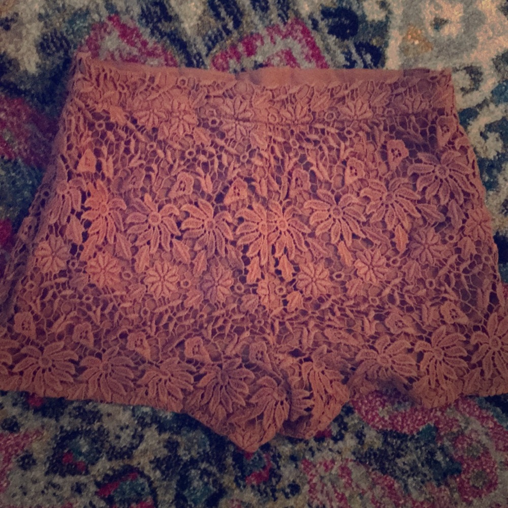 Floral crochet blush mini short. Mid rise